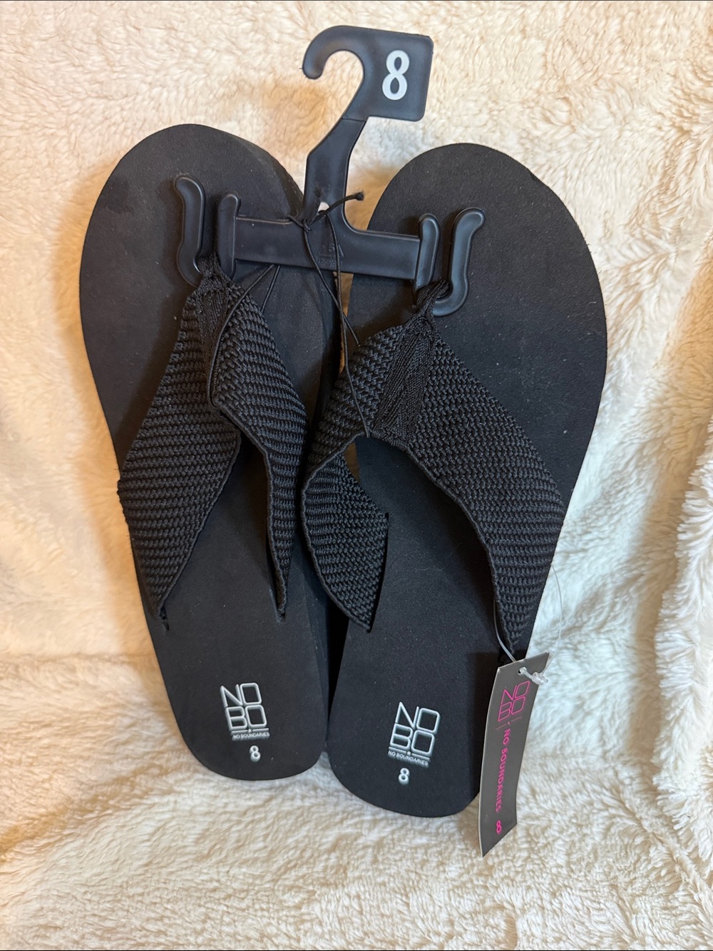 No Boundaries Black Platform Flip Flops EVA Thong Wedge Sandals Womens 8 NEW